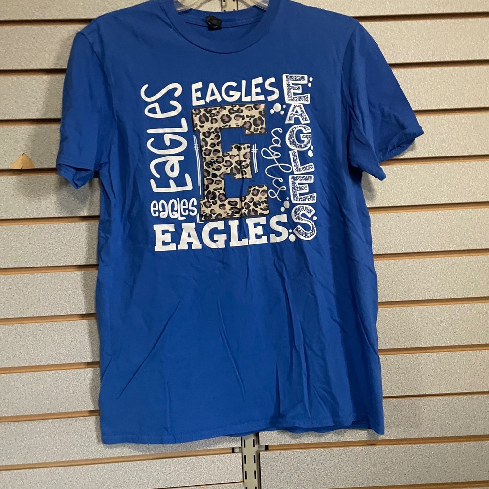Eagles Graphic‎ T Shirt Women's Medium Blue Leopard Print Short Sleeve Top